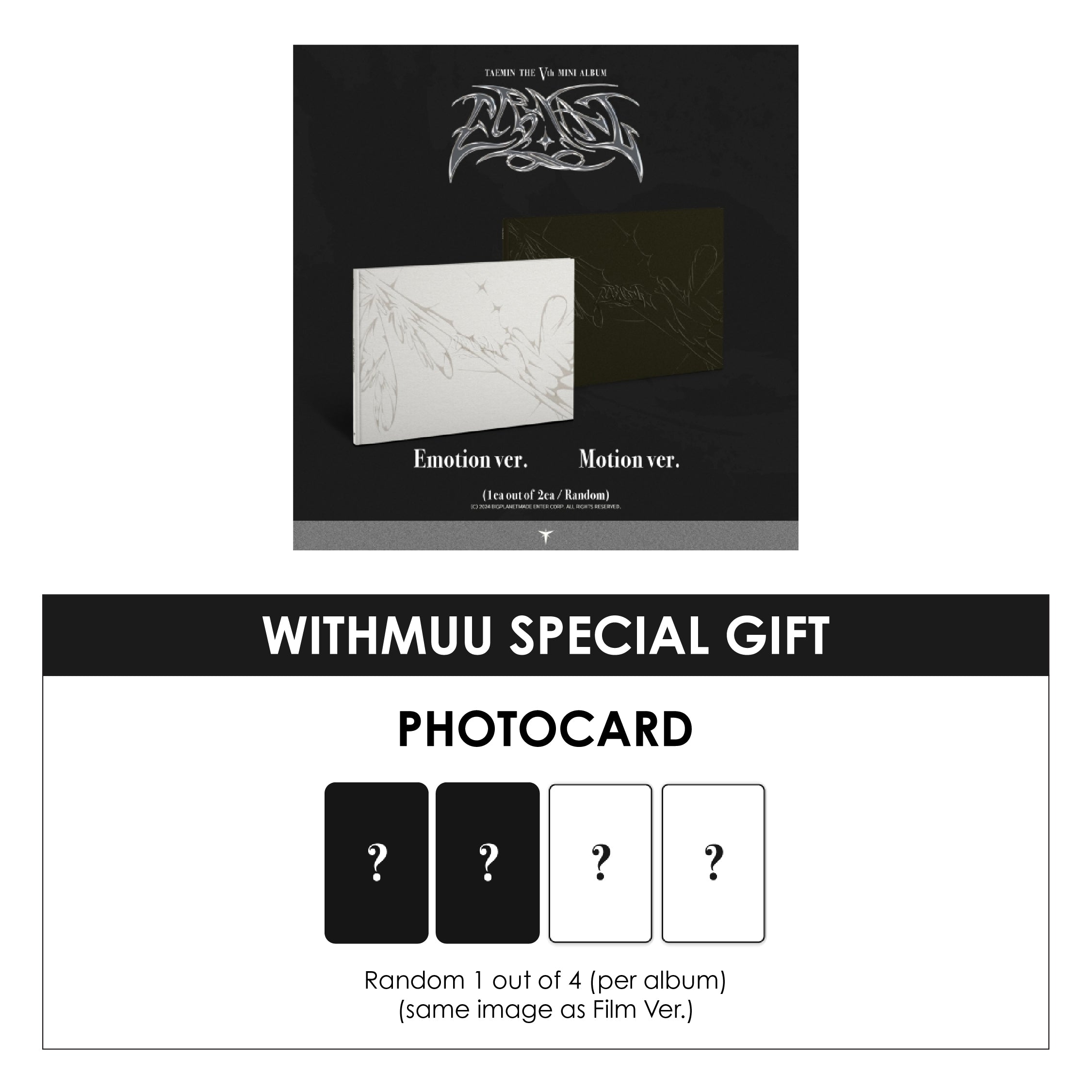 TAEMIN 5TH MINI ALBUM - ETERNAL + WITHMUU PHOTOCARD (FS & VC VER.)