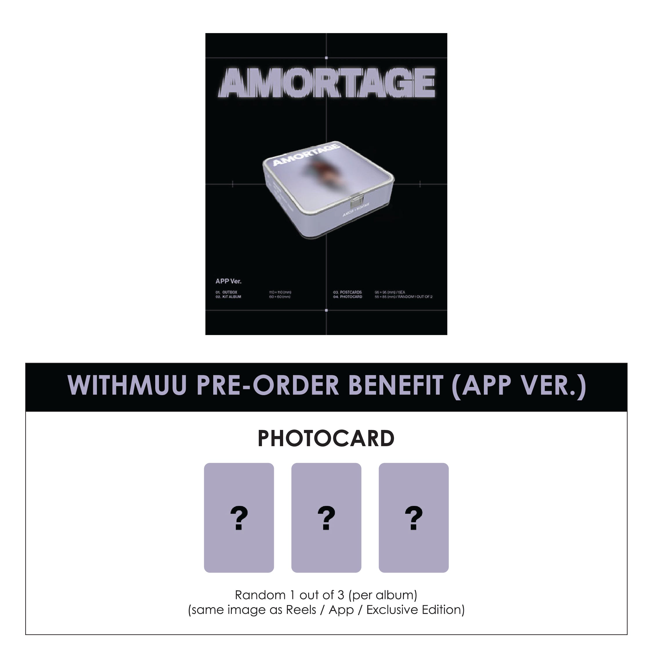 JISOO MINI ALBUM - AMORTAGE (APP VER.) + WITHMUU PHTOCARD
