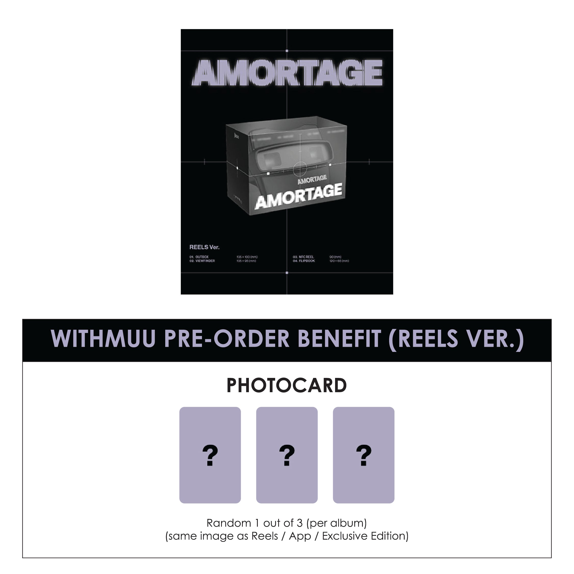 JISOO MINI ALBUM - AMORTAGE (REELS VER.) + WITHMUU PHOTOCARD