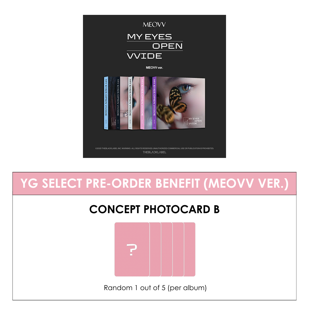MEOVV 1ST EP ALBUM - MY EYES OPEN VVIDE (MEOVV VER.) + YG SELECT PHOTOCARD