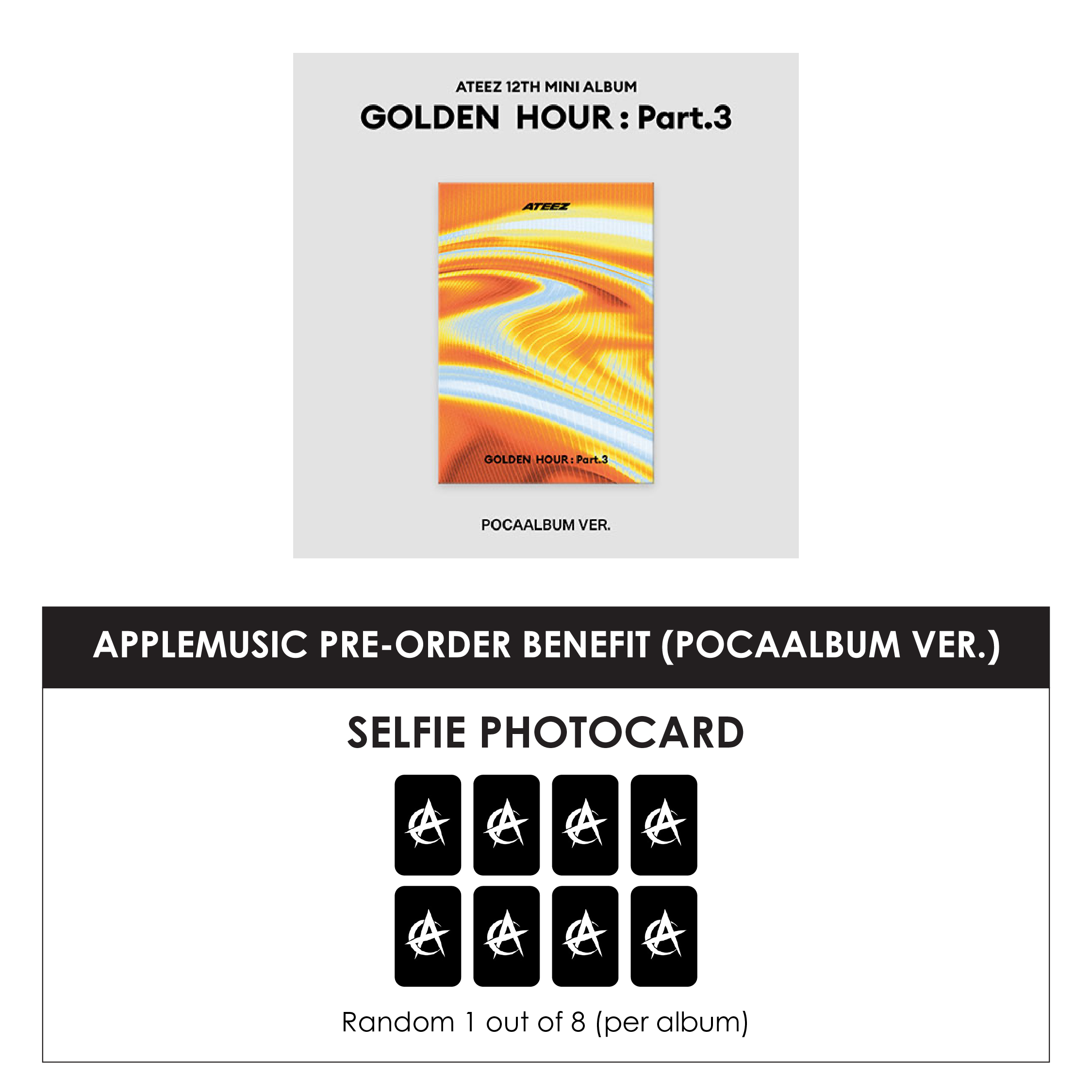 ATEEZ 12TH MINI ALBUM - GOLDEN HOUR : PART.3 (KOREA VER.) (POCAALBUM) + APPLEMUSIC PHOTOCARD