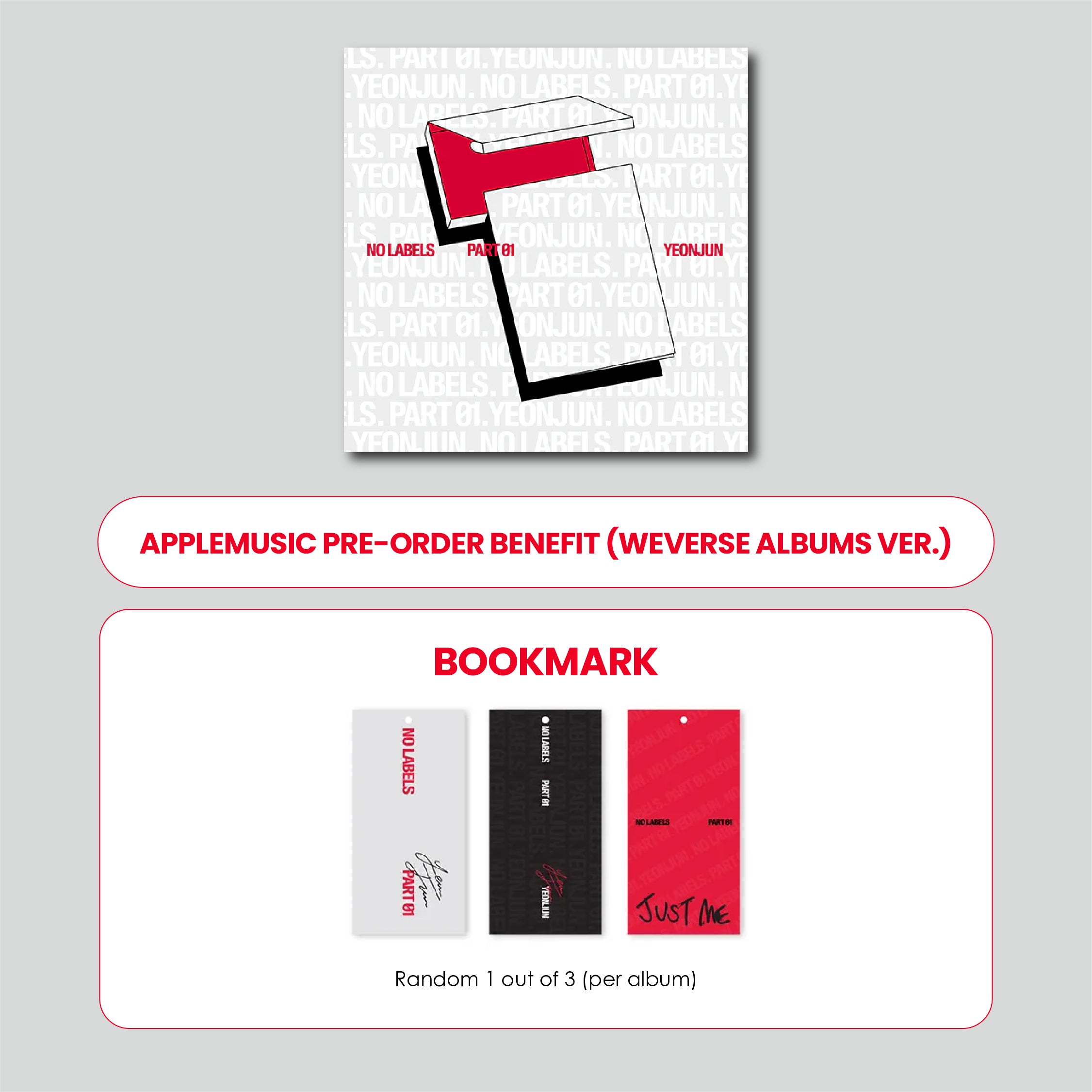 YEONJUN 1ST MINI ALBUM - NO LABELS: PART 01 (WEVERSE ALBUMS VER.) + APPLEMUSIC LOGO BOOKMARK
