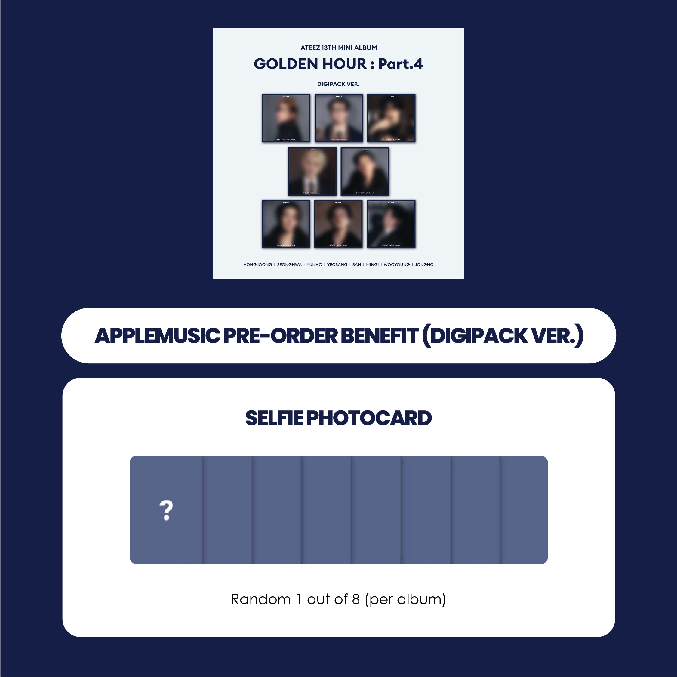 ATEEZ 13TH MINI ALBUM - GOLDEN HOUR : PART.4 (KOREA VER.) (DIGIPACK) + APPLEMUSIC PHOTOCARD