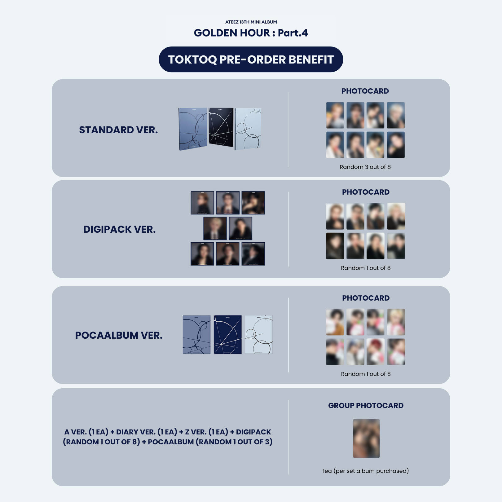 ATEEZ 13TH MINI ALBUM - GOLDEN HOUR : PART.4 (KOREA VER.) (SET) + TOKTOQ PHOTOCARD (PRE-ORDER)