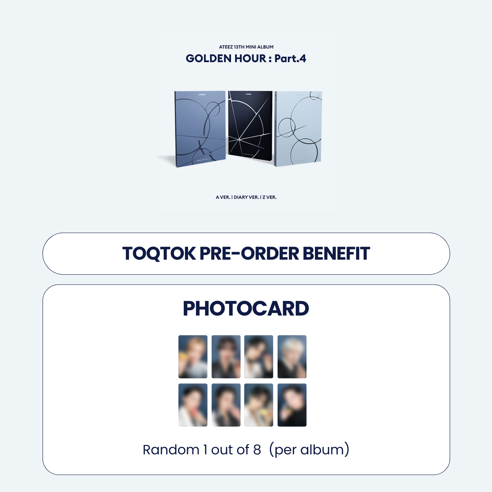 ATEEZ 13TH MINI ALBUM - GOLDEN HOUR : PART.4 (KOREA VER.) + TOKTOQ PHOTOCARD (PRE-ORDER)