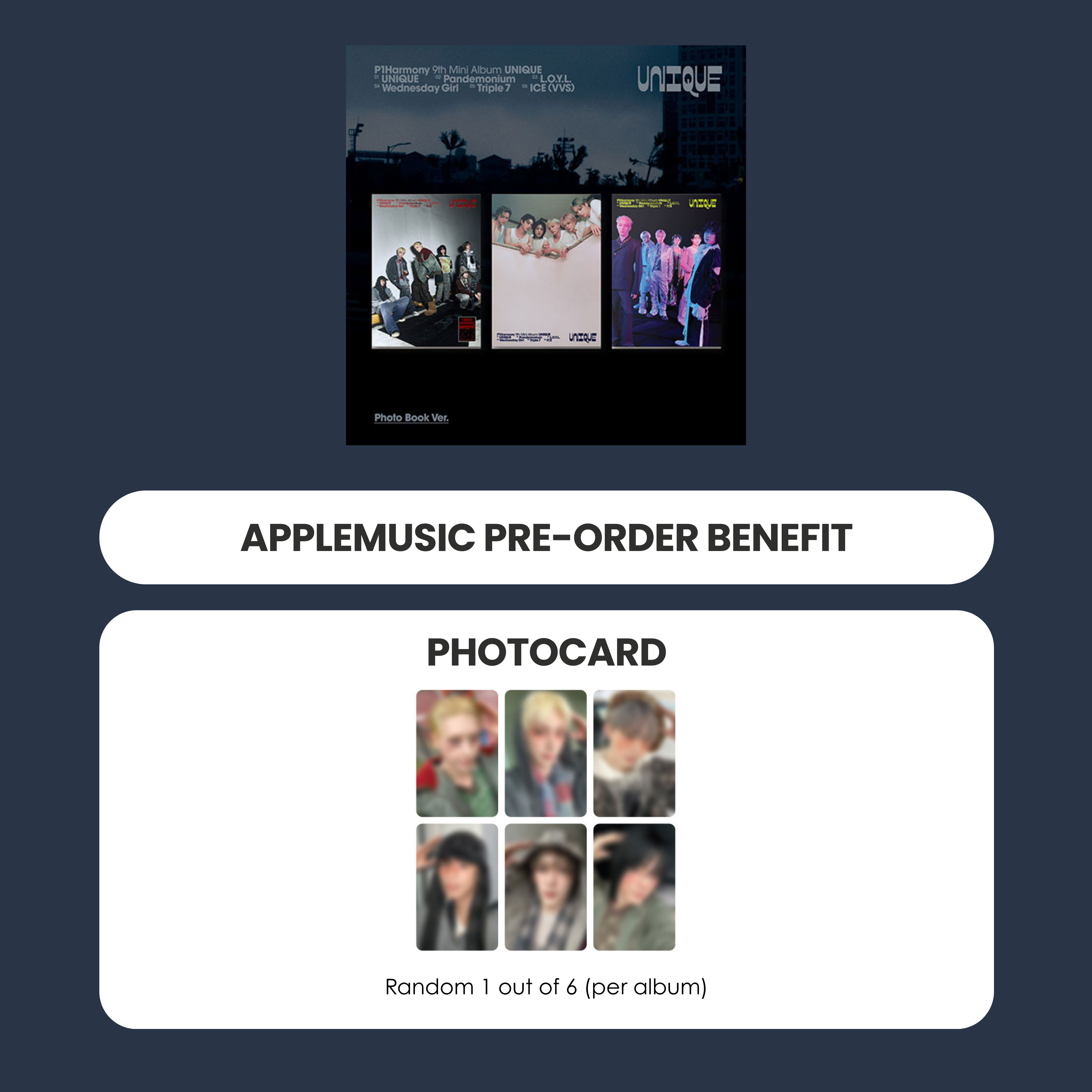 P1HARMONY 9TH MINI ALBUM - UNIQUE + APPLEMUSIC PHOTOCARD (PRE-ORDER)