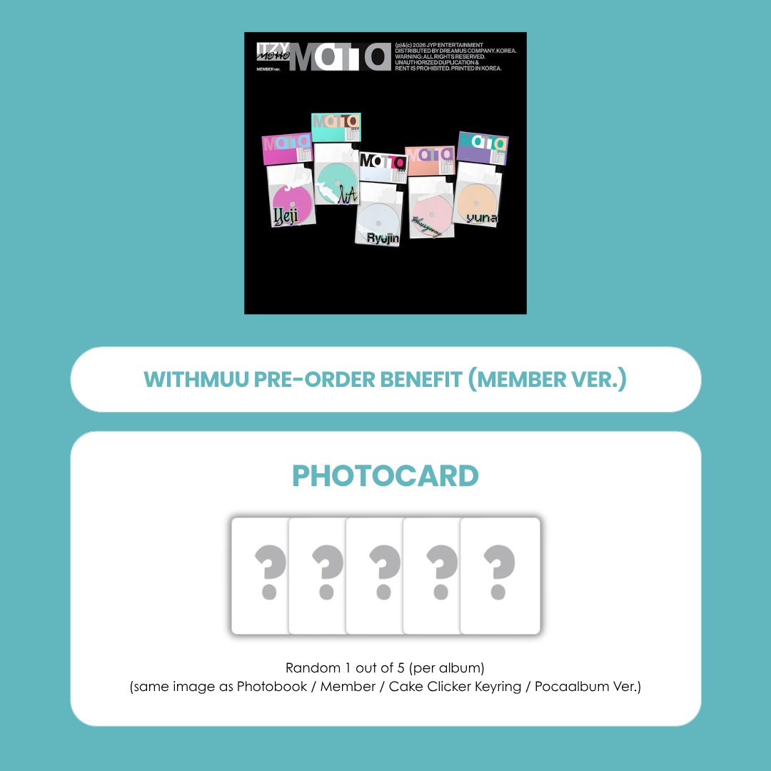 ITZY Motto withmuu 코리락쿠마 ver 5枚セット ITZY MINI ALBUM - MOTTO (MEMBER VER.) + WITHMUU PHOTOCARD – SubK Shop
