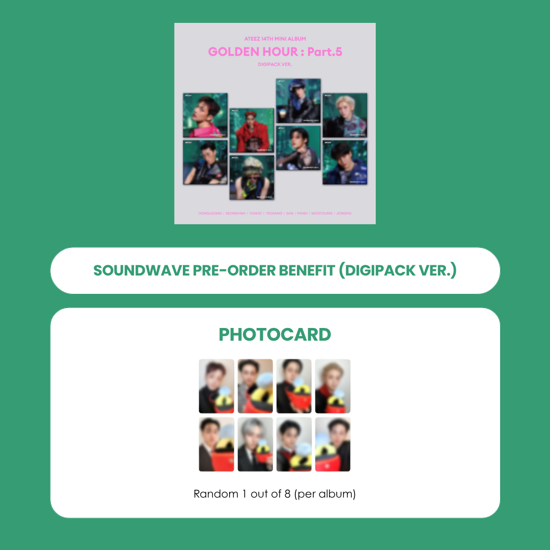 ATEEZ 13TH MINI ALBUM - GOLDEN HOUR : PART.5 (DIGIPACK VER.) (KOREA VER.) + SOUNDWAVE PHOTOCARD (PRE-ORDER)
