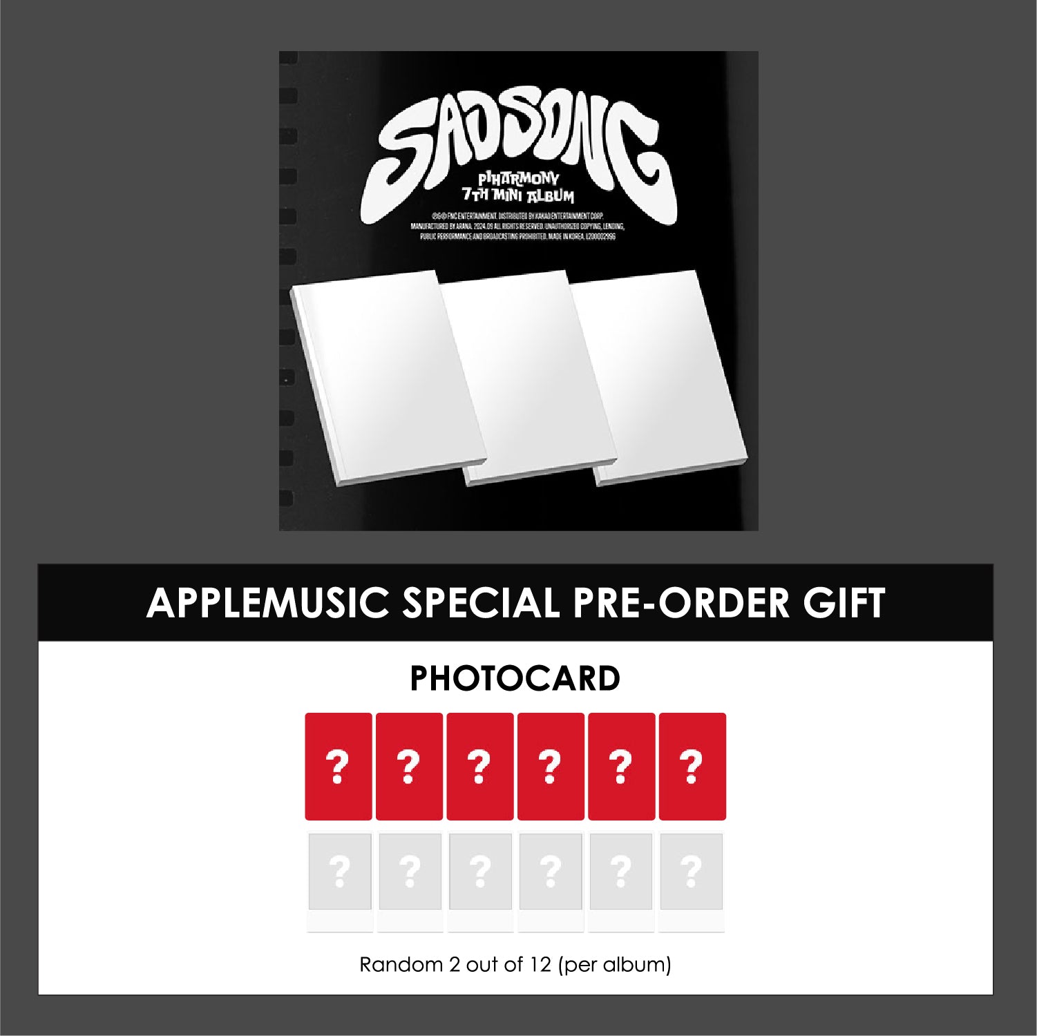 P1HARMONY 7TH MINI ALBUM - SAD SONG + APPLEMUSIC PHOTOCARD