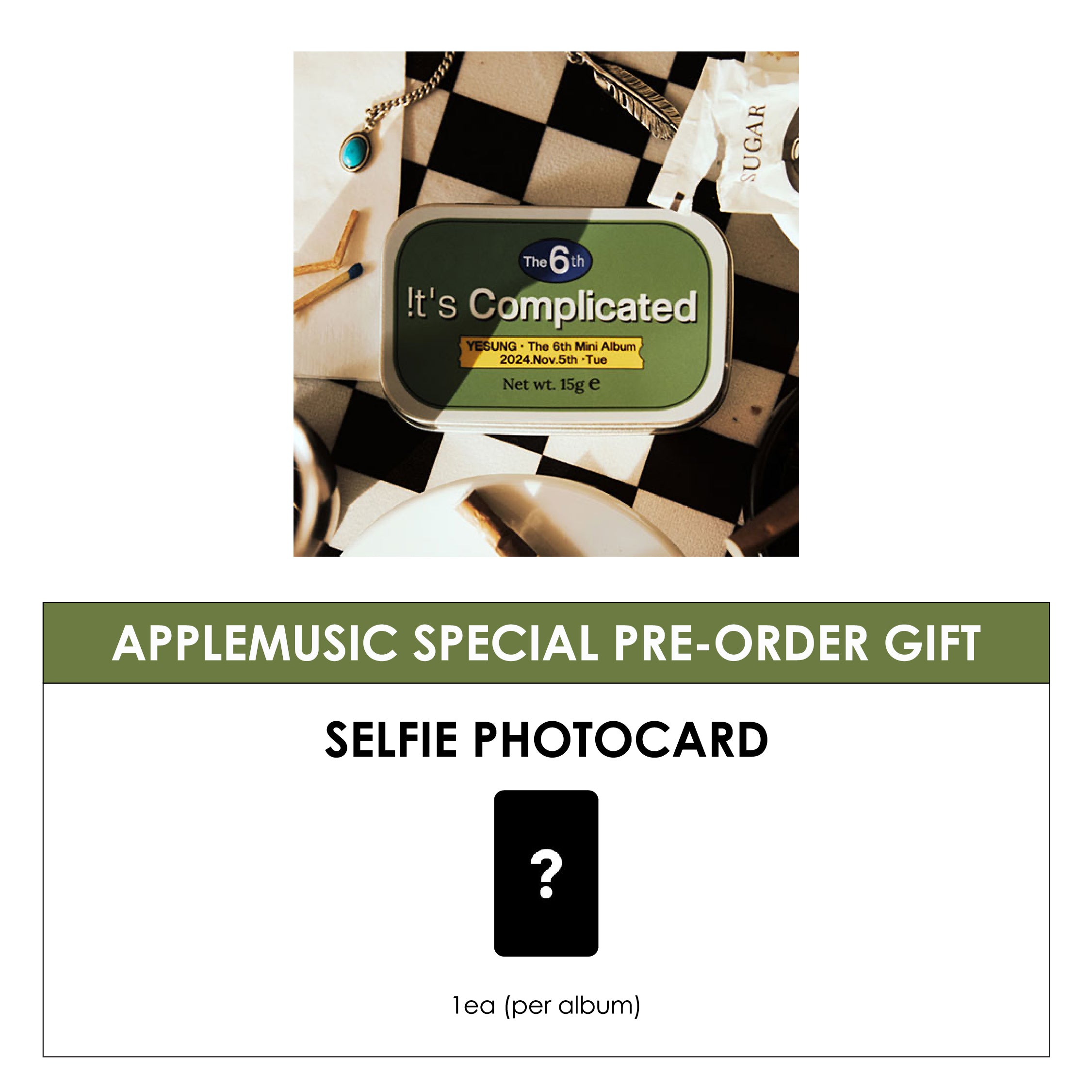 YESUNG 6TH MINI ALBUM - IT'S COMPLICATED (FEELINGS VER.) + APPLEMUSIC PHOTOCARD