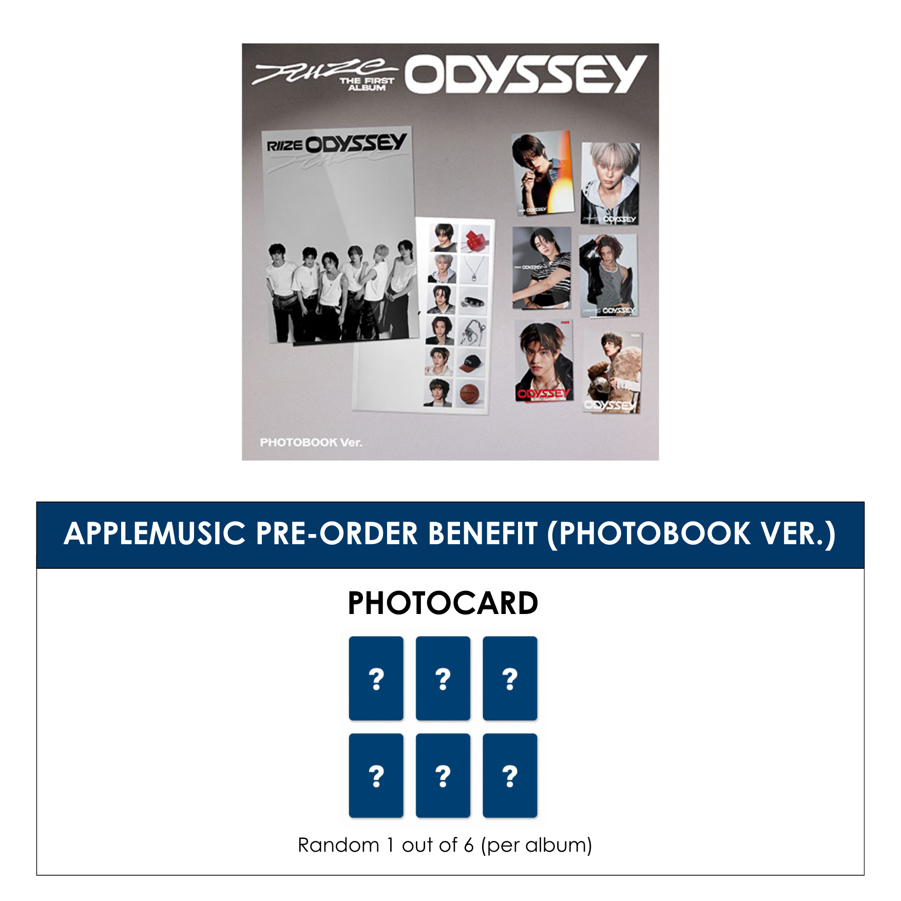 RIIZE 1ST ALBUM - ODYSSEY (PHOTOBOOK VER.) + APPLEMUSIC PHOTOCARD RIIZE 1ST ALBUM - ODYSSEY (PHOTOBOOK VER.) + APPLEMUSIC PHOTOCARD