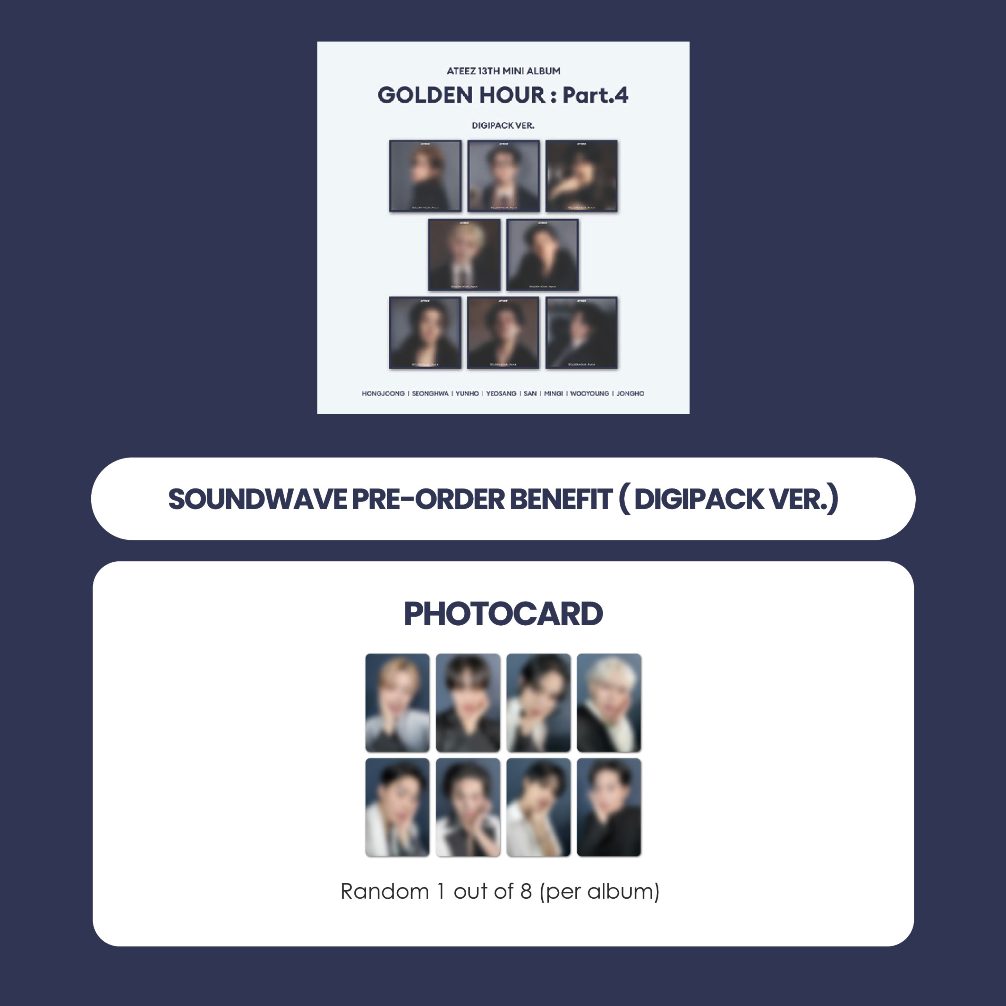ATEEZ 13TH MINI ALBUM - GOLDEN HOUR : PART.4 (KOREA VER.) (DIGIPACK) + SOUNDWAVE PHOTOCARD