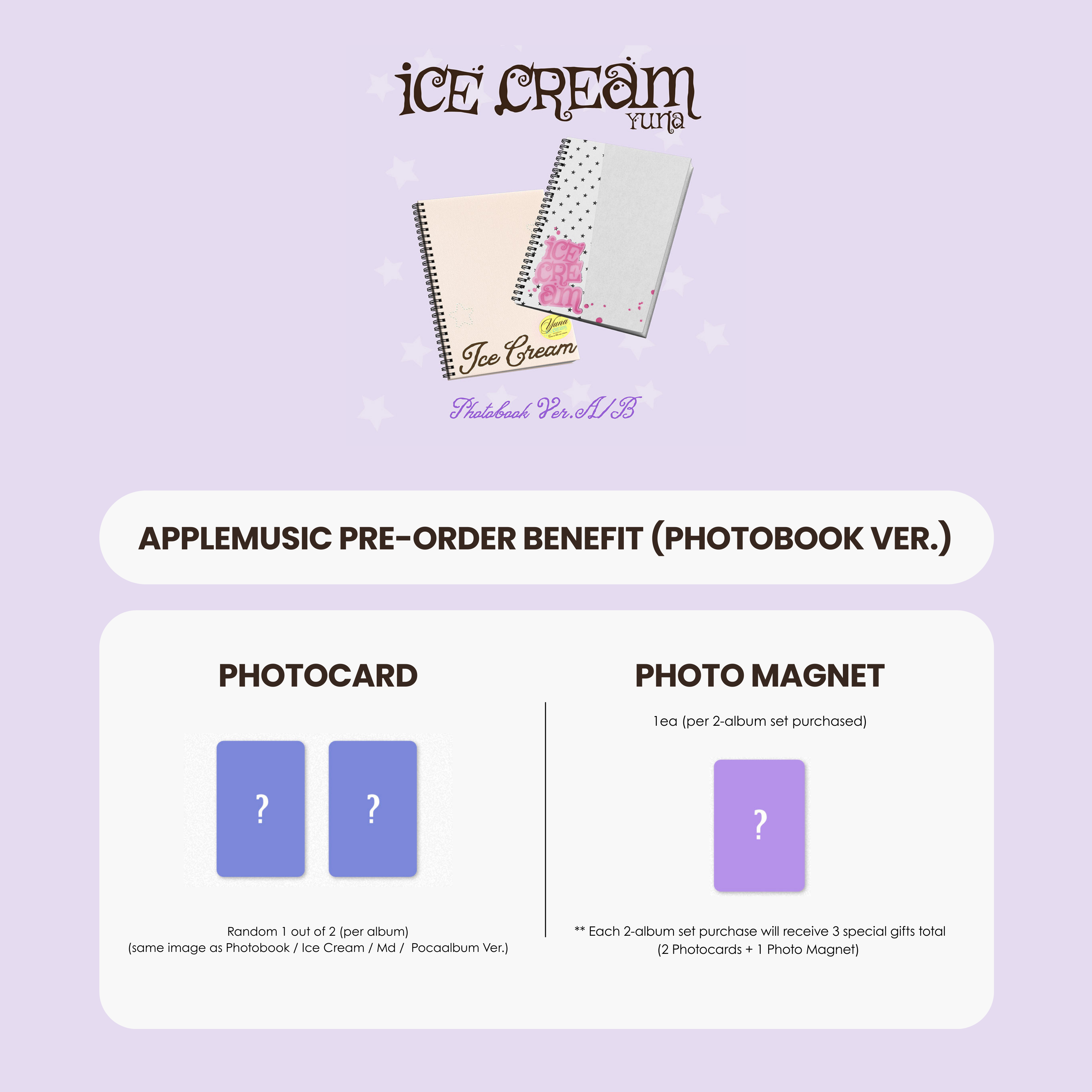 YUNA 1ST MINI ALBUM - ICE CREAM (PHOTOBOOK VER.) + APPLEMUSIC PHOTOCARD + PHOTO MAGNET (PRE-ORDER)