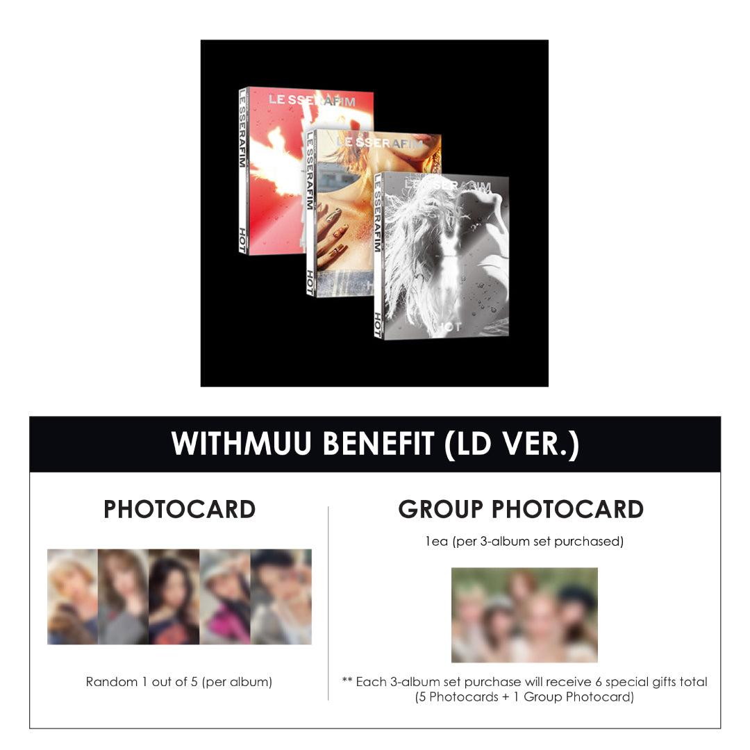 LE SSERAFIM 5TH MINI ALBUM - HOT + WITHMUU PHOTOCARD + GROUP PHOTOCARD (LD VER.)