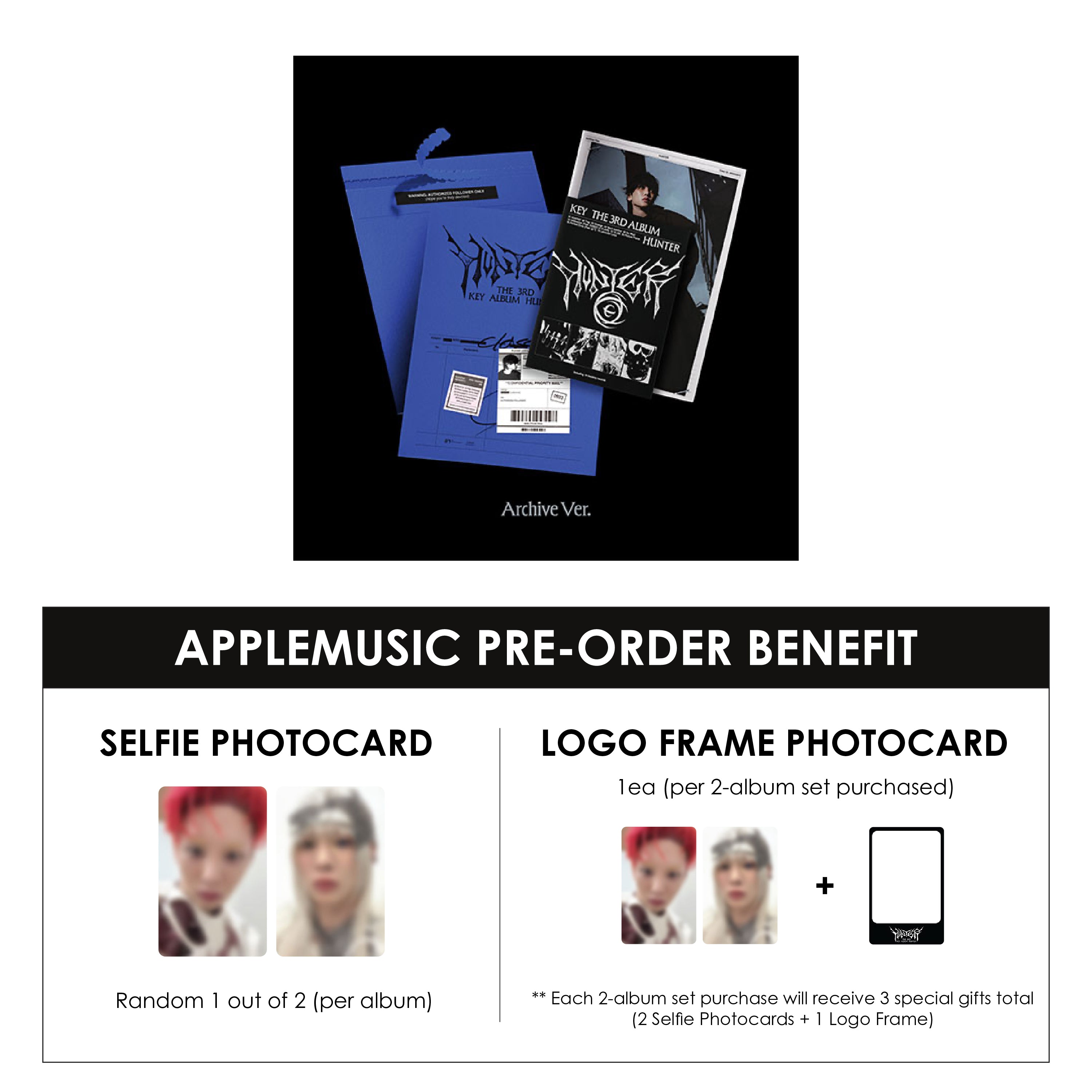 KEY 3RD ALBUM - HUNTER (ARCHIVE VER.) + APPLEMUSIC PHOTOCARD + FRAME