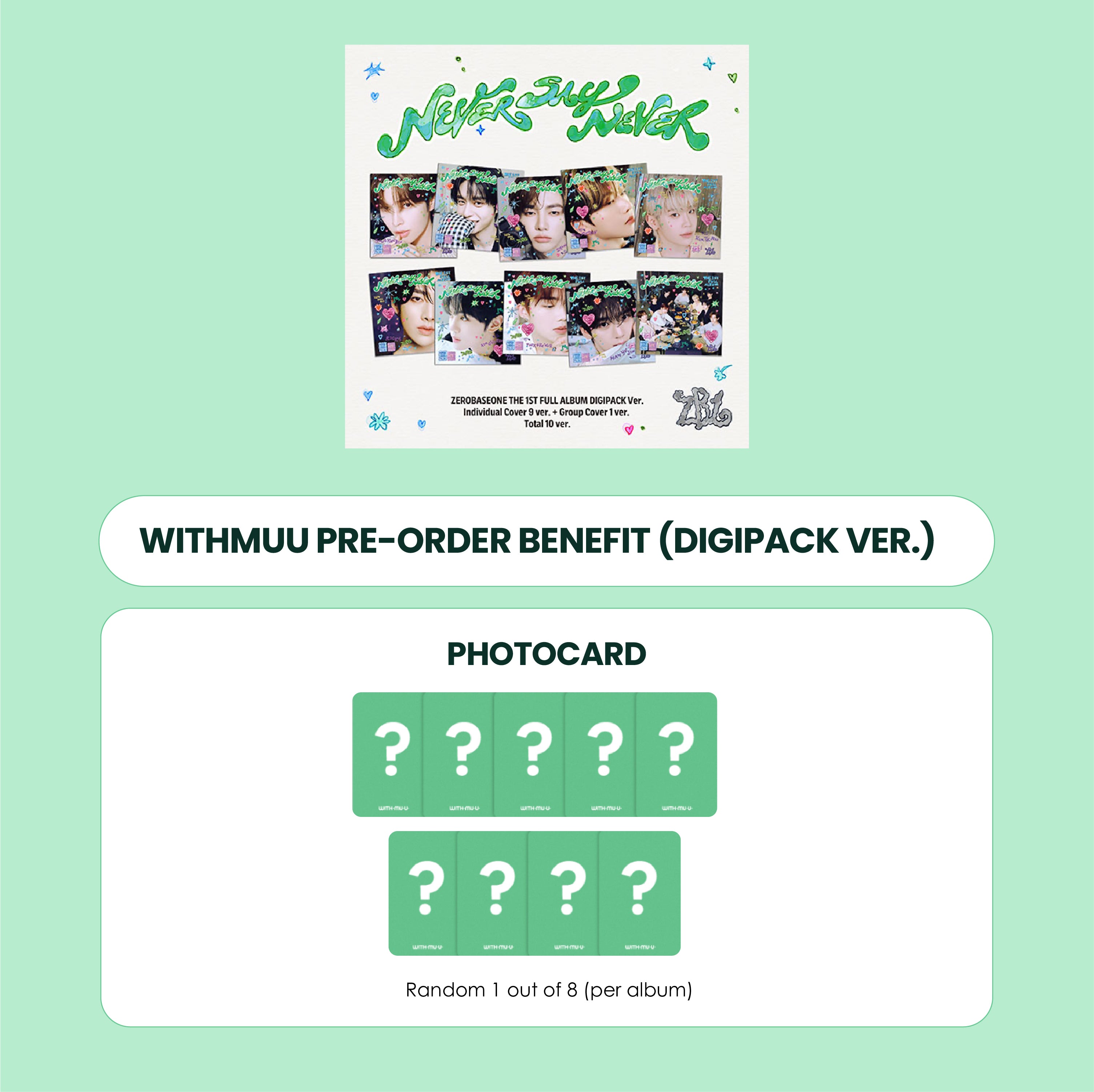 ZEROBASEONE 1ST ALBUM - NEVER SAY NEVER (DIGIPACK VER.) + WITHMUU PHOTOCARD (VC VER.) (PRE-ORDER)