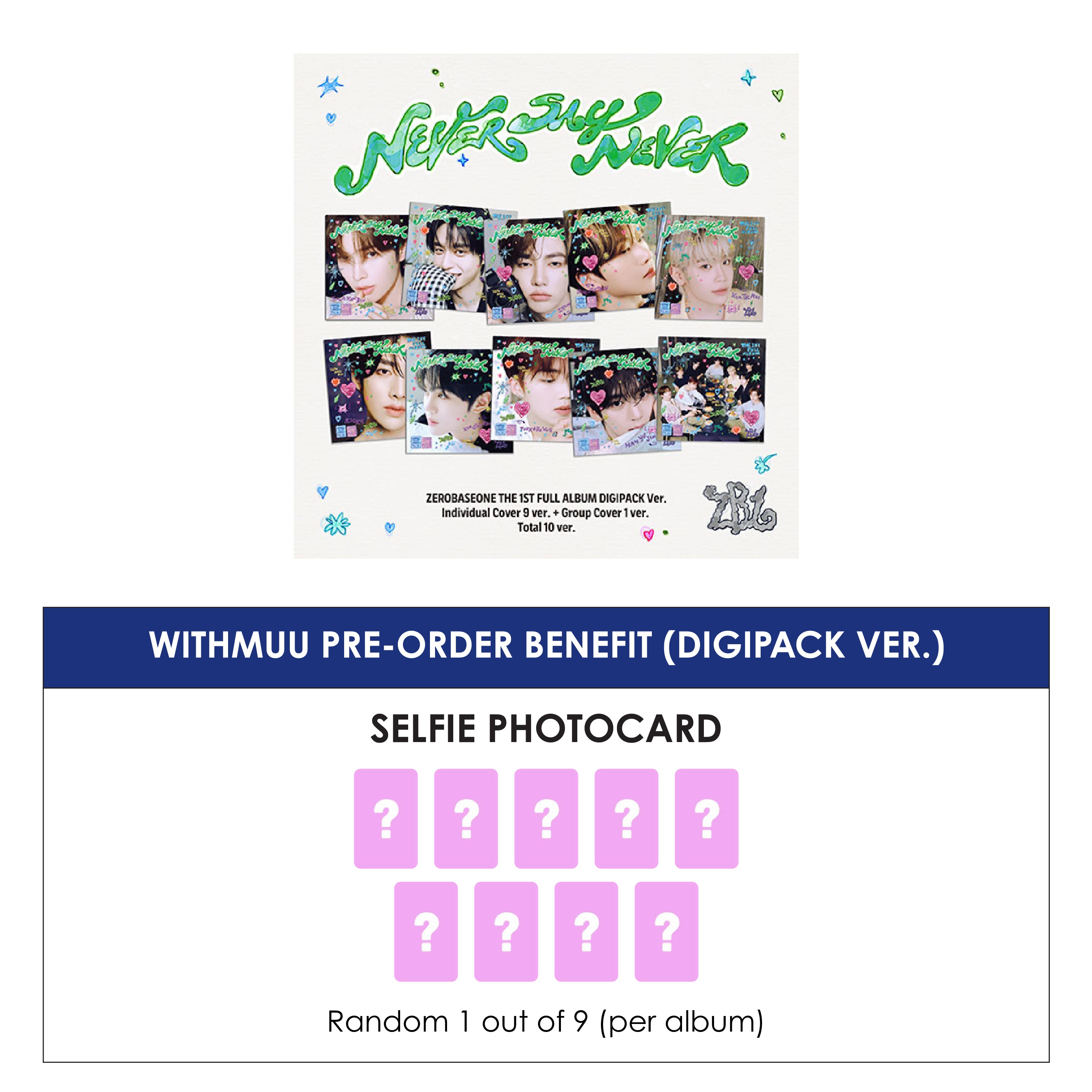 ZEROBASEONE 1ST ALBUM - NEVER SAY NEVER (DIGIPACK VER.) + WITHMUU PHOTOCARD (PRE-ORDER)