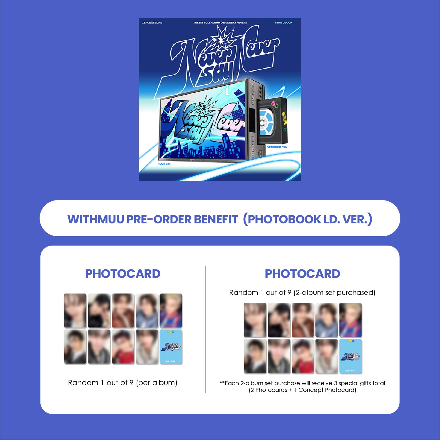 ZEROBASEONE 1ST ALBUM - NEVER SAY NEVER (PHOTOBOOK VER.) + WITHMUU PHOTOCARD (LD VER.) (PRE-ORDER)