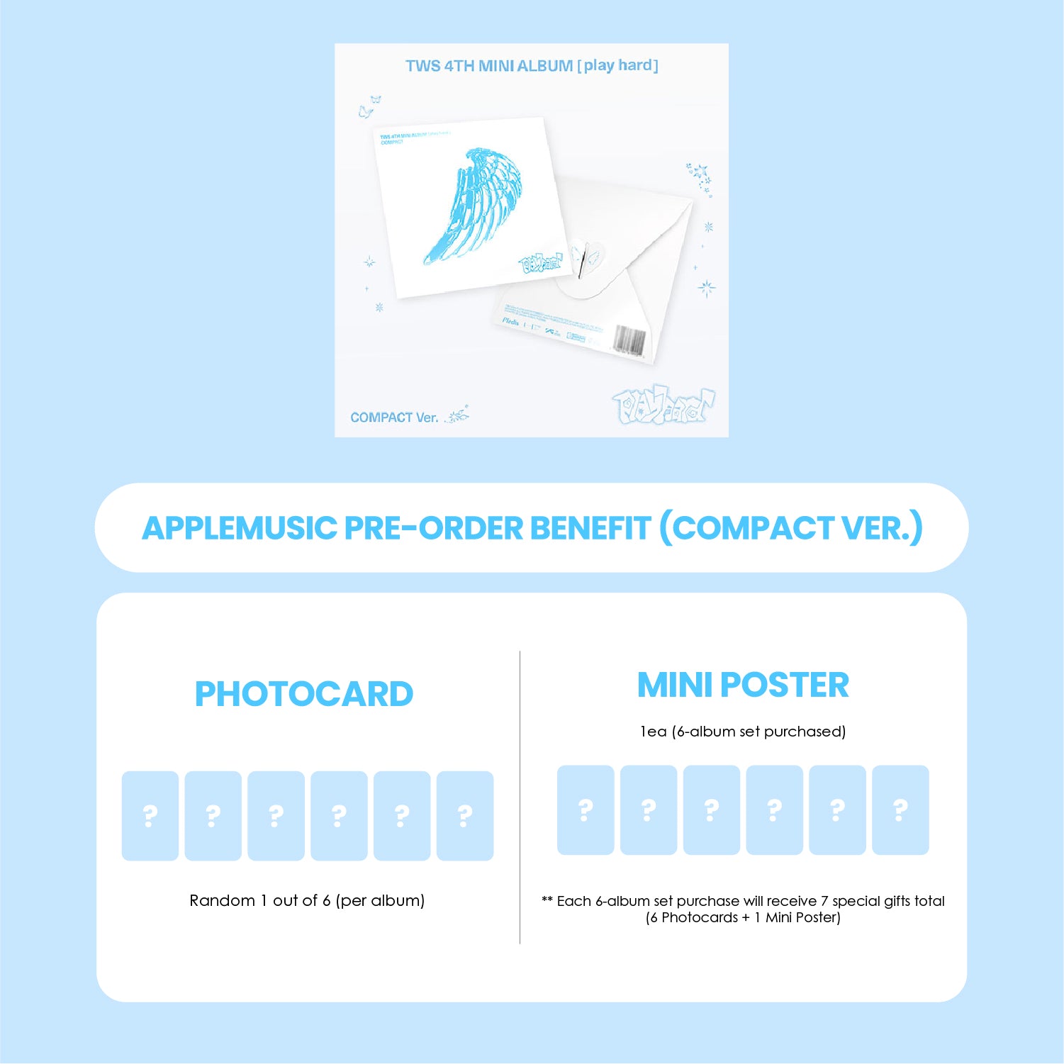TWS 4TH MINI ALBUM - PLAY HARD (COMPACT VER.) + APPLEMUSIC PHOTOCARD + MINI POSTER (PRE-ORDER)