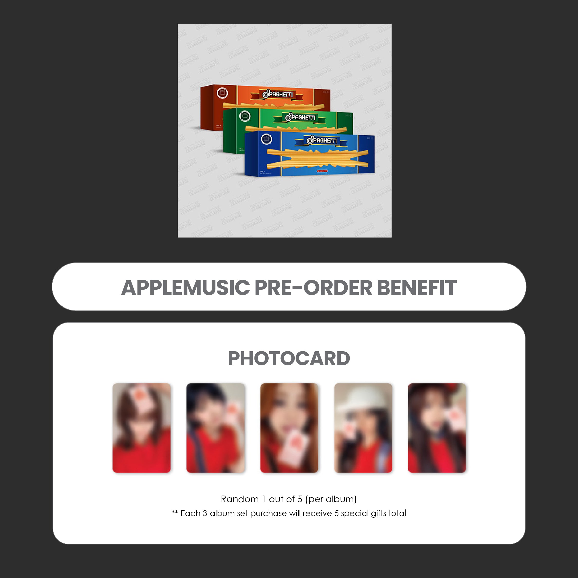 LE SSERAFIM 1ST SINGLE ALBUM - SPAGHETTI + APPLEMUSIC PHOTOCARD (PRE-ORDER)