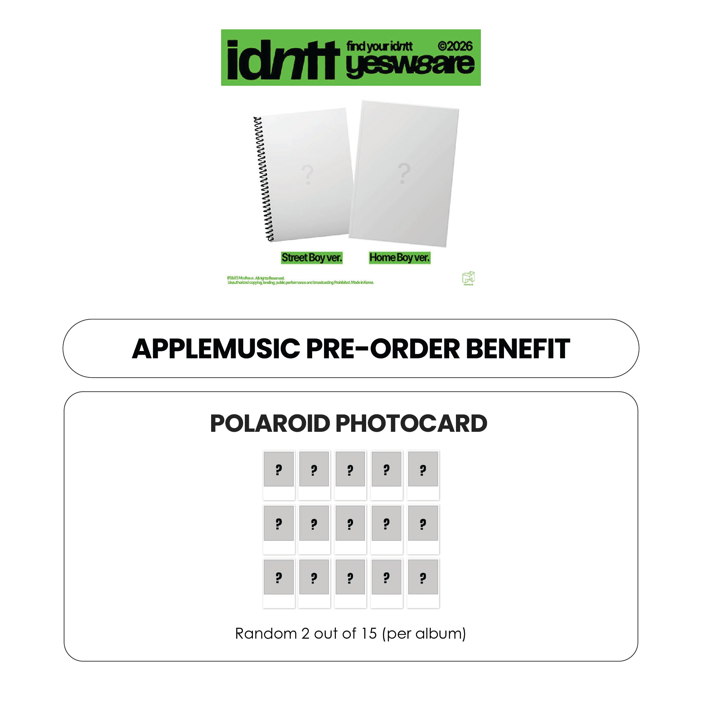 IDNTT MINI ALBUM - YESWEARE + APPLEMUSIC PHOTOCARD (PRE-ORDER)