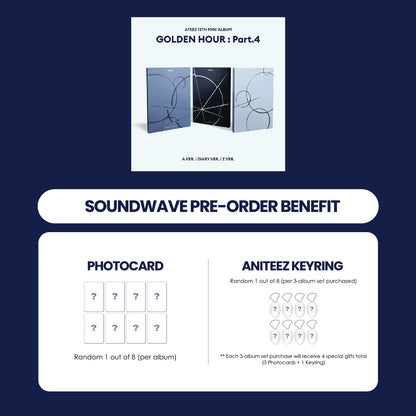 ATEEZ 13TH MINI ALBUM - GOLDEN HOUR : PART.4 (KOREA VER.) + SOUNDWAVE PHOTOCARD + KEYRING (PRE-ORDER)
