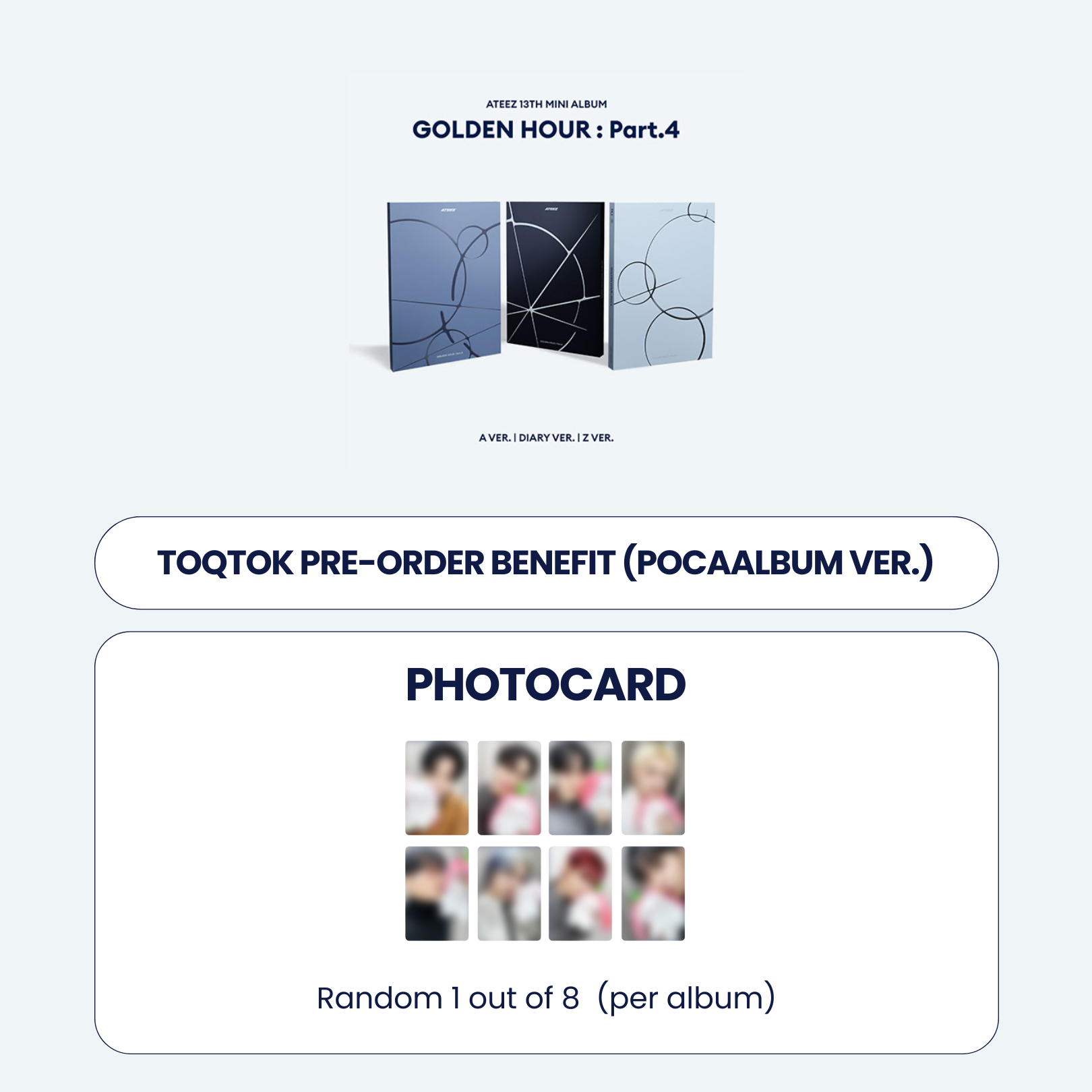 ATEEZ 13TH MINI ALBUM - GOLDEN HOUR : PART.4 (KOREA VER.) (POCAALBUM VER.) + TOKTOQ PHOTOCARD (PRE-ORDER)