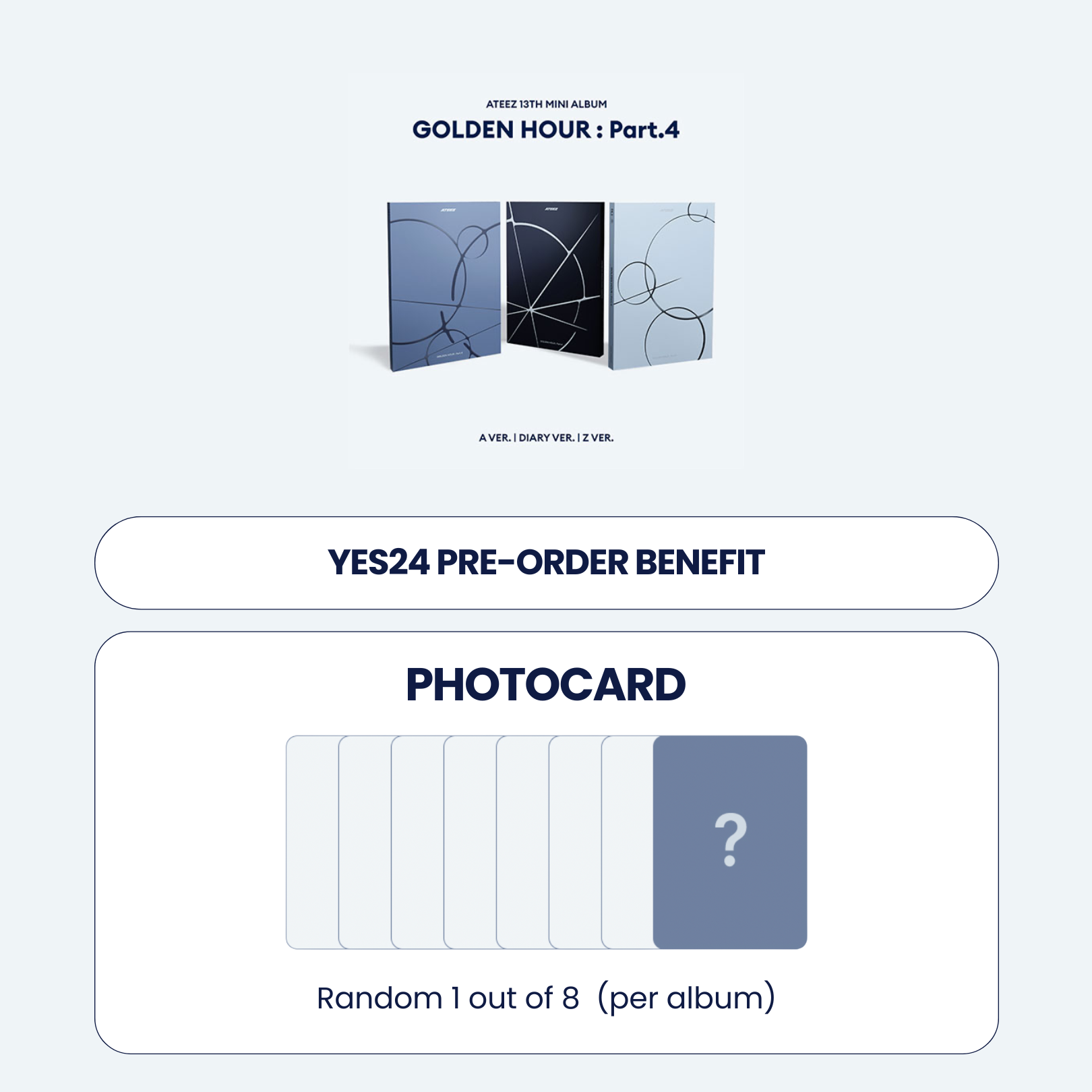 ATEEZ 13TH MINI ALBUM - GOLDEN HOUR : PART.4 (KOREA VER.) + YES24 PHOTOCARD (PRE-ORDER)