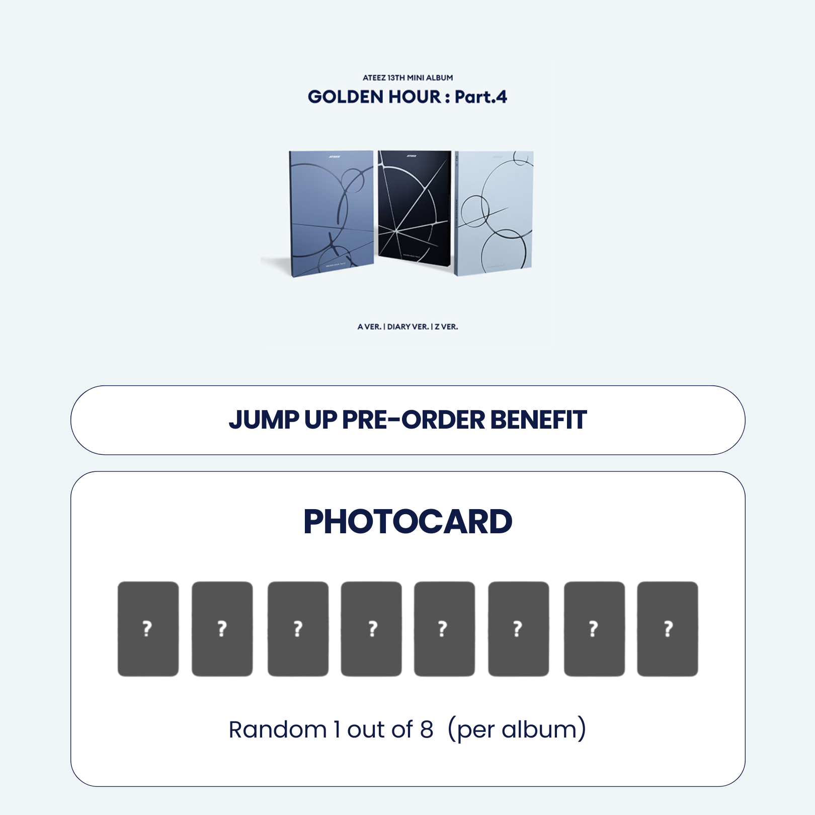 ATEEZ 13TH MINI ALBUM - GOLDEN HOUR : PART.4 (KOREA VER.) + JUMP UP PHOTOCARD (PRE-ORDER)