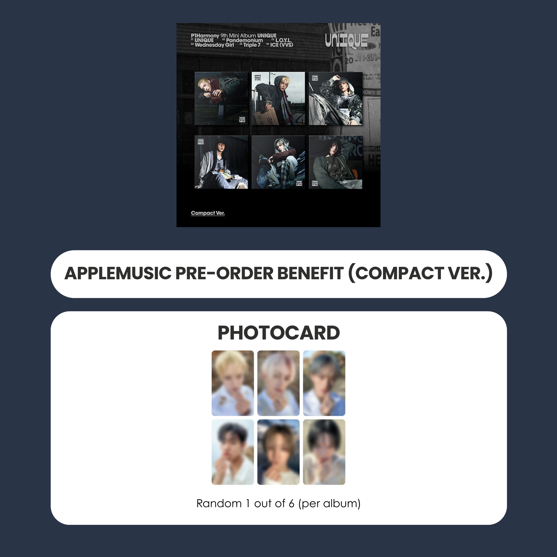 P1HARMONY 9TH MINI ALBUM - UNIQUE (COMPACT VER) + APPLEMUSIC