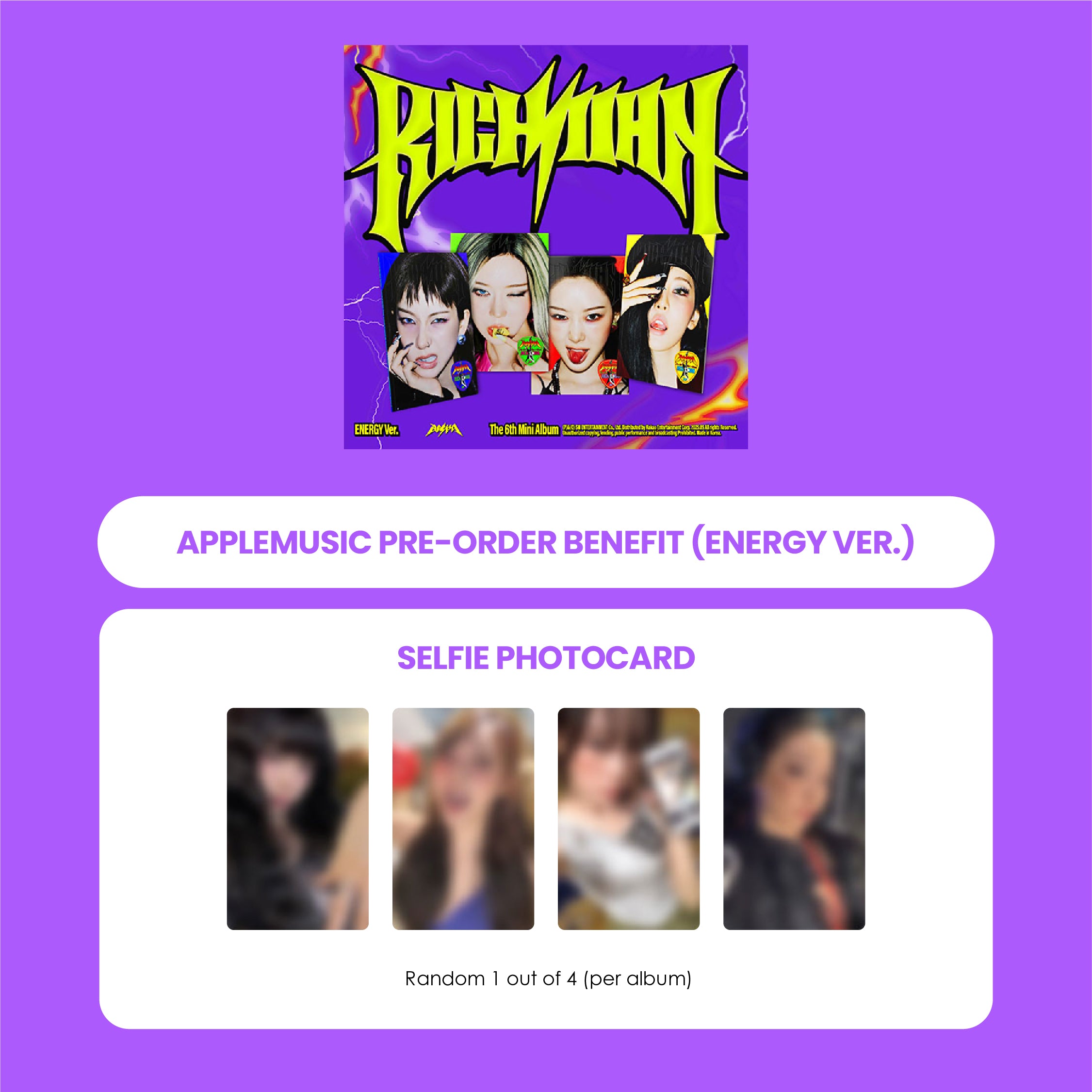 AESPA 6TH MINI ALBUM - RICH MAN (ENERGY VER.) + APPLEMUSIC PHOTOCARD (PRE-ORDER)