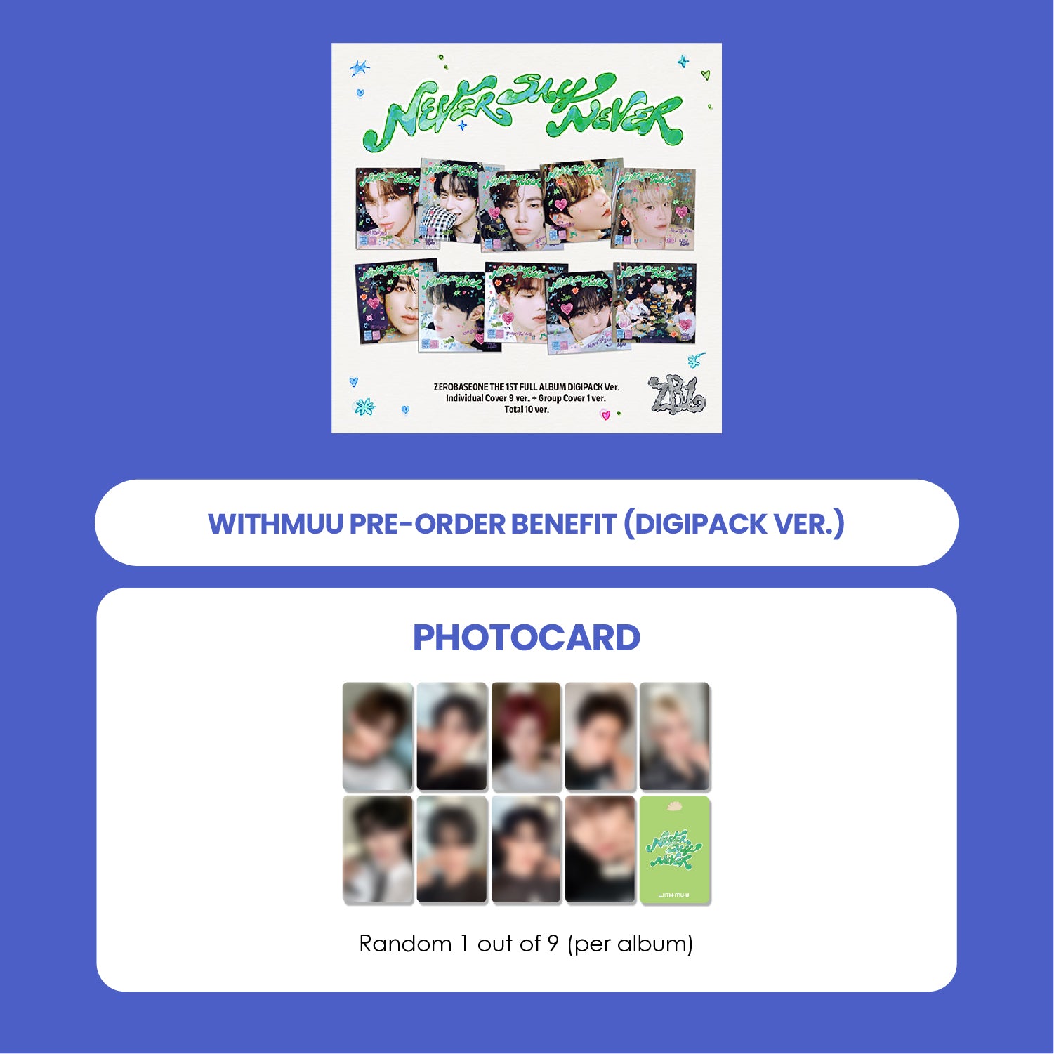 ZEROBASEONE 1ST ALBUM - NEVER SAY NEVER (DIGIPACK VER.) + WITHMUU PHOTOCARD (LD VER.)