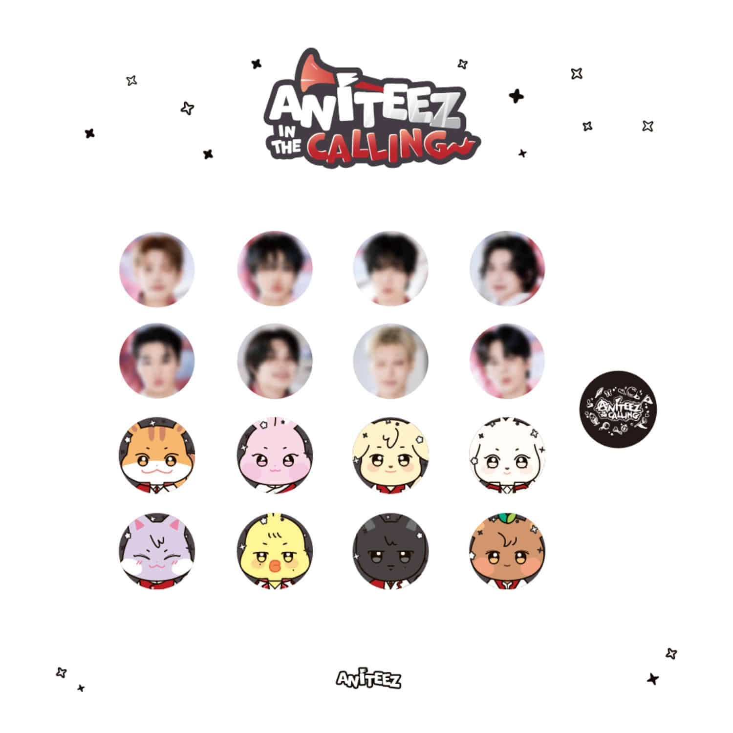 ATEEZ X ANITEEZ [ANITEEZ IN THE CALLING] OFFICIAL MD - 33. RANDOM CAN BADGE (PRE-ORDER)